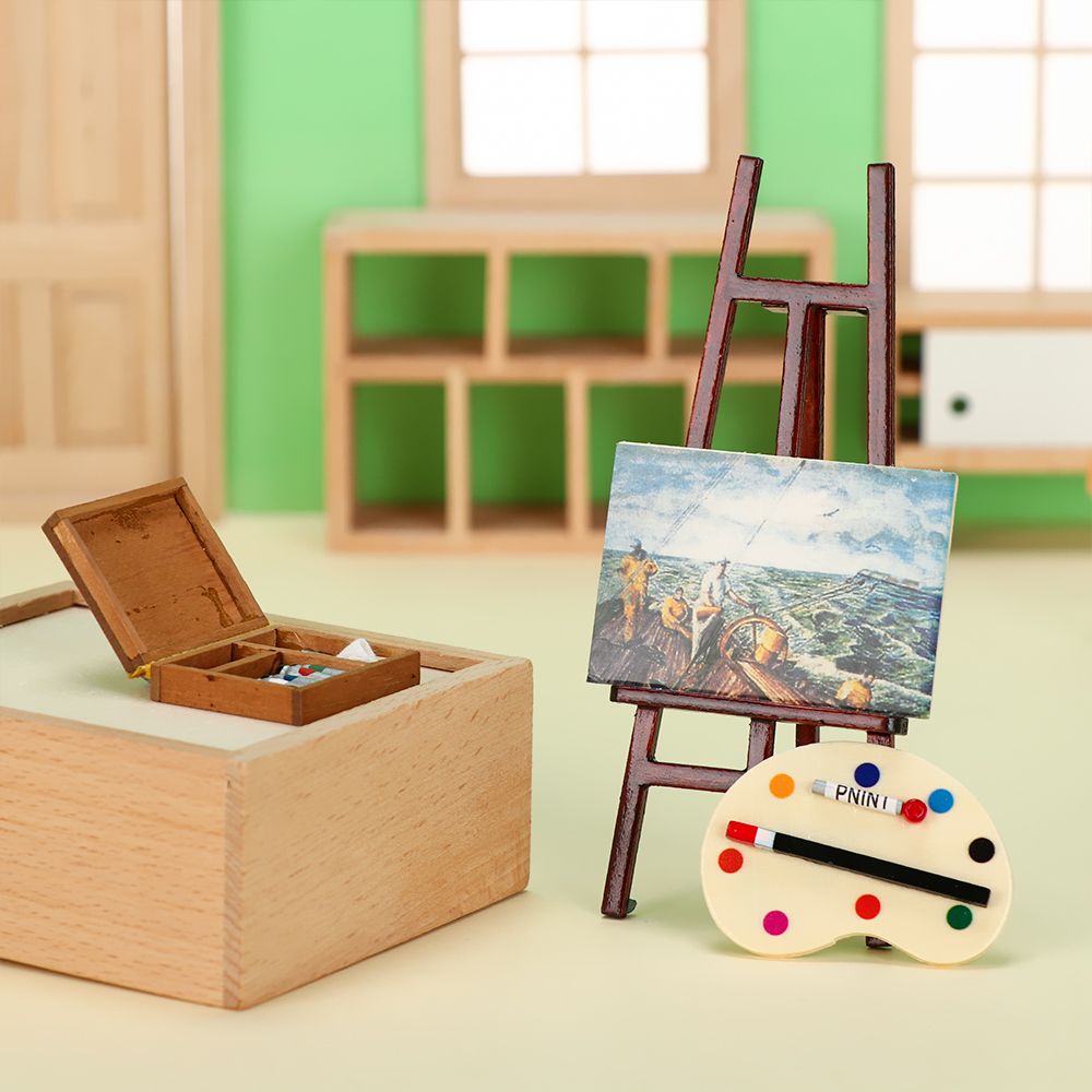 Paint Model Kit - Dollhouse Furniture Miniature Easel Wood Box,